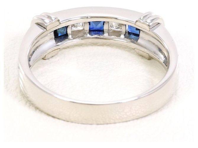 Autre Marque Anello a fascia in platino con zaffiro e diamante - vista 4