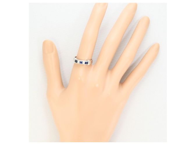 Autre Marque Anello a fascia in platino con zaffiro e diamante - vista 7