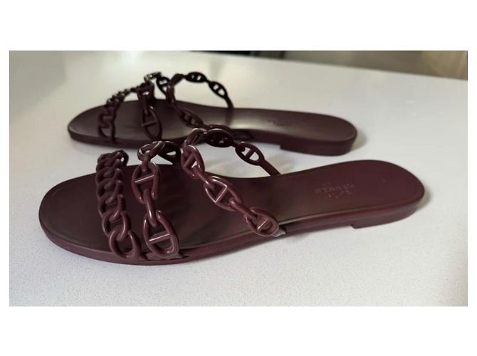 Hermès Rivage Mules de caucho burdeos - vista 7