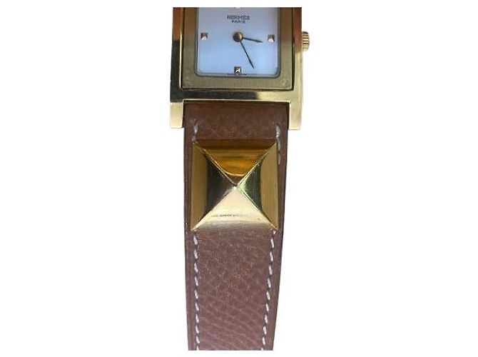 Médor Hermès Bracciale Medor in pelle marrone placcato oro Hermes - vista 2