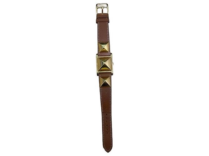 Médor Hermès Bracciale Medor in pelle marrone placcato oro Hermes - vista 3