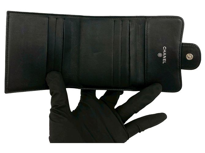Cartera tríptico de piel de cordero Matelassé Coco Mark de Chanel Negro - vista 7