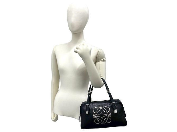 Loewe Anagram Logo Lederhandtasche mit Besatz Schwarz - Ansicht 2