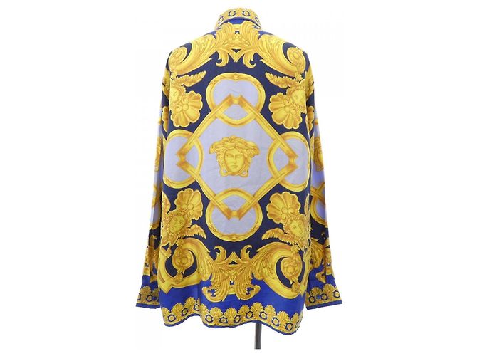Camicia in seta Versace 1003941 Blu Giallo - vista 2