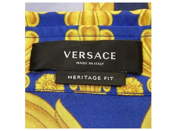 Camicia in seta Versace 1003941 Blu Giallo - vista 4