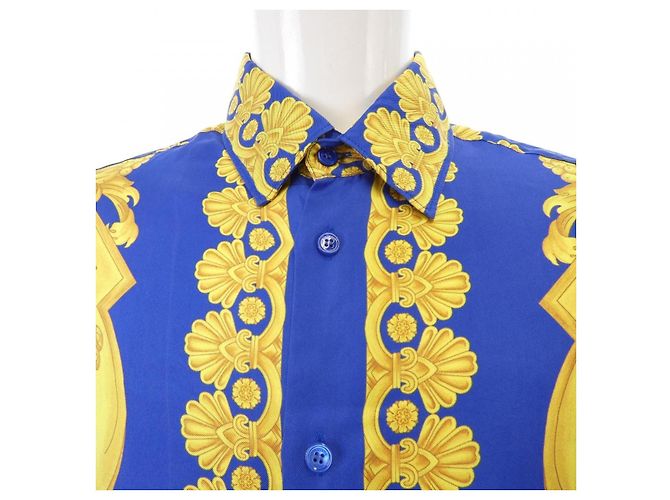 Camicia in seta Versace 1003941 Blu Giallo - vista 5