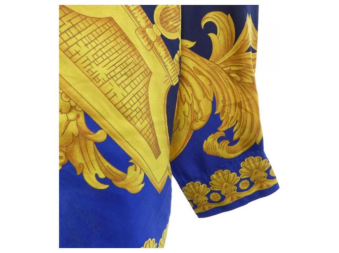 Camicia in seta Versace 1003941 Blu Giallo - vista 6