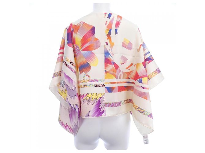 Poncho in seta Twill Reine Hermès Rosso Beige - vista 2