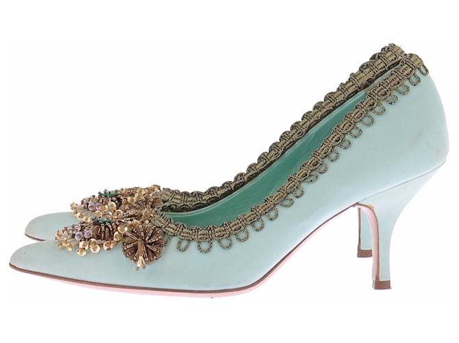 Miu Miu Décolleté turchesi e dorati Blu - vista 3