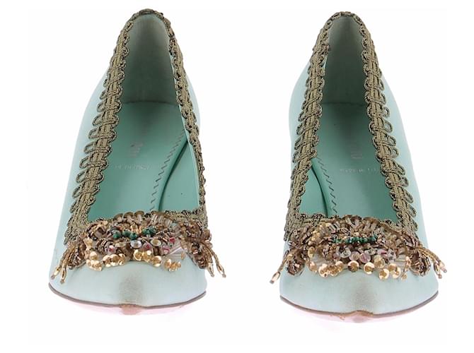 Miu Miu Décolleté turchesi e dorati Blu - vista 4