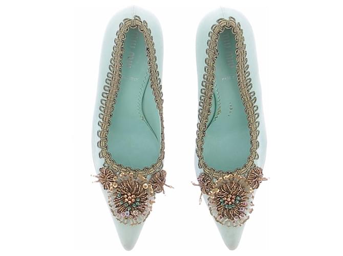 Miu Miu Décolleté turchesi e dorati Blu - vista 6