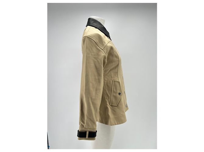 Veronica Beard Beige Jacke mit Lederkragen - Ansicht 3