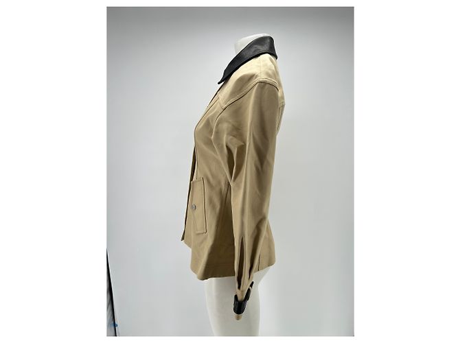 Veronica Beard Beige Jacke mit Lederkragen - Ansicht 4