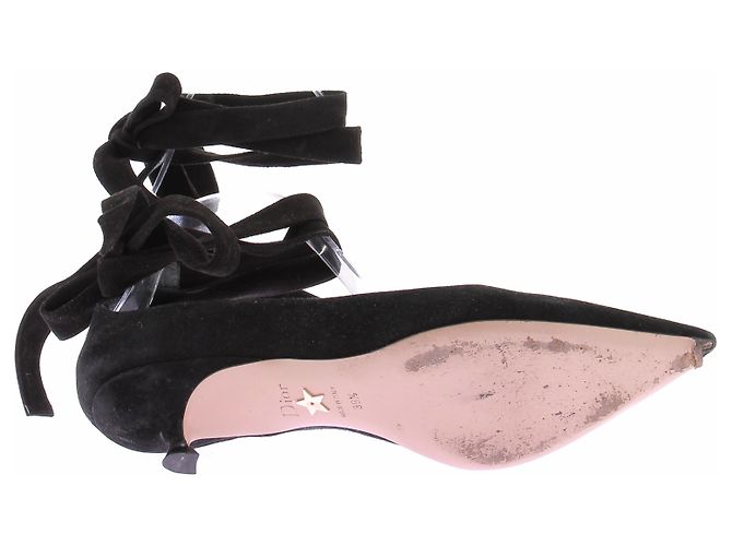 Dior Décolleté in scamosciato nero, punta affusolata e lacci - vista 7
