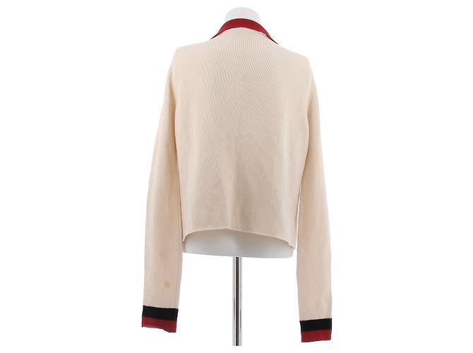 Chanel Cardigan creme mit rotem Kragen S Beige - Ansicht 2