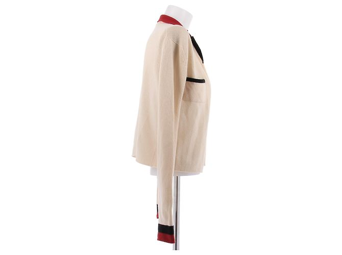 Chanel Cardigan creme mit rotem Kragen S Beige - Ansicht 3