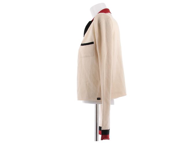 Chanel Cardigan creme mit rotem Kragen S Beige - Ansicht 4