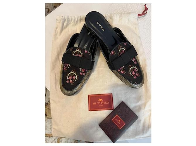 Etro Mule ricamate Nero Rosa D'oro - vista 2