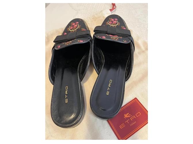 Etro Mule ricamate Nero Rosa D'oro - vista 3