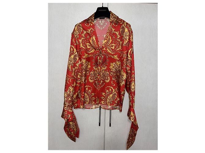 Versace Camicetta in Seta Stampa Barocca Rossa e Oro Rosso D'oro - vista 2