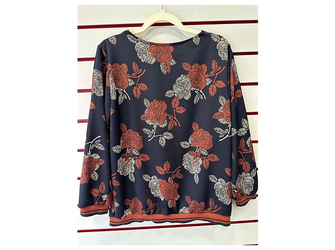 La Fée Maraboutée Florale Bluse - Marineblau & Orange Weiß - Ansicht 2