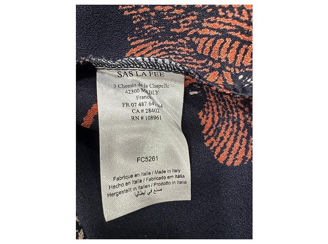 La Fée Maraboutée Florale Bluse - Marineblau & Orange Weiß - Ansicht 5