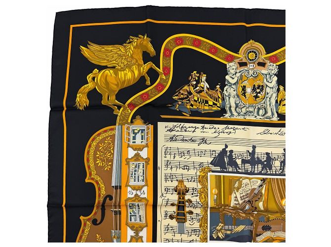 Hermès Pañuelo de seda negro Hermes - vista 3