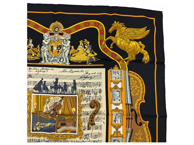 Hermès Pañuelo de seda negro Hermes - vista 4