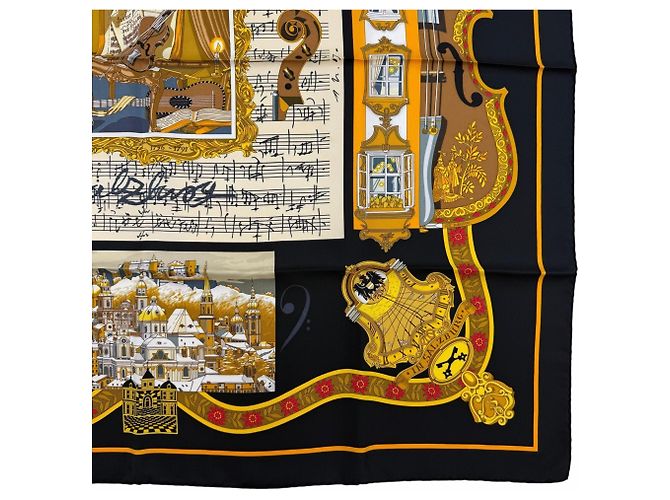 Hermès Pañuelo de seda negro Hermes - vista 5