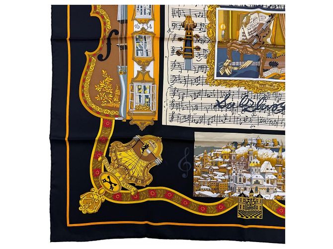 Hermès Pañuelo de seda negro Hermes - vista 6