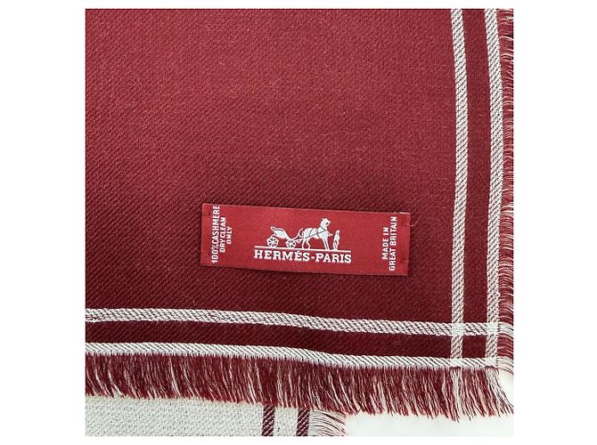 Hermès Chal de cachemira Carre Geant Hermes Burdeos Blanco roto - vista 6