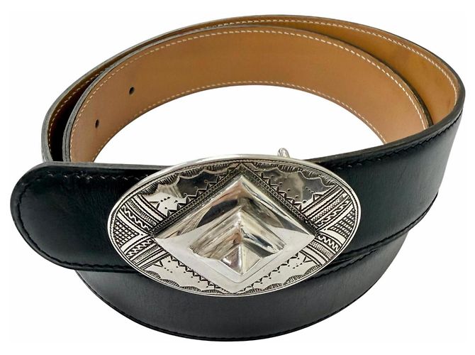 Hermès HERMES Toareg Ledergürtel mit SV925 Silber Schnalle Schwarz - Ansicht 3