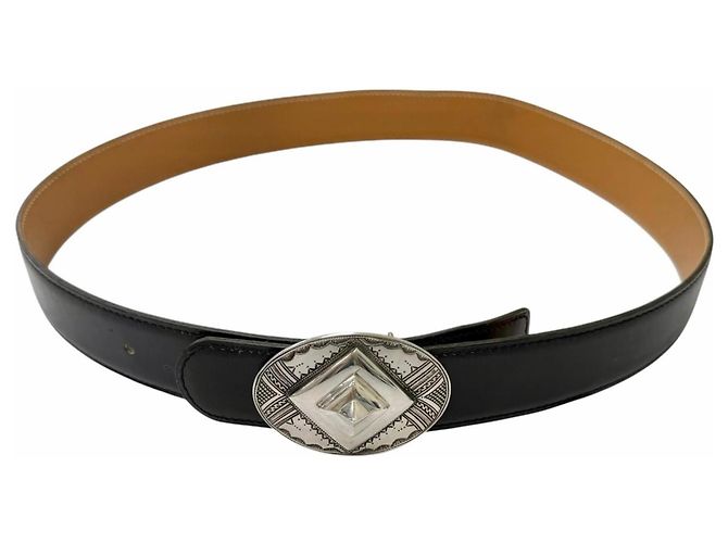 Hermès HERMES Toareg Ledergürtel mit SV925 Silber Schnalle Schwarz - Ansicht 4