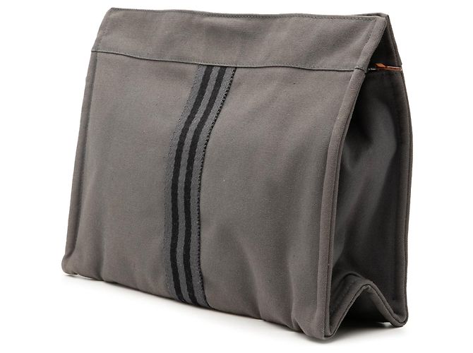 Hermès Fourre Tout Clutch aus grauem Canvas Braun - Ansicht 2