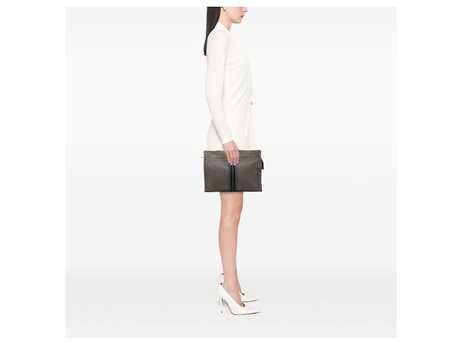 Hermès Fourre Tout Clutch aus grauem Canvas Braun - Ansicht 6