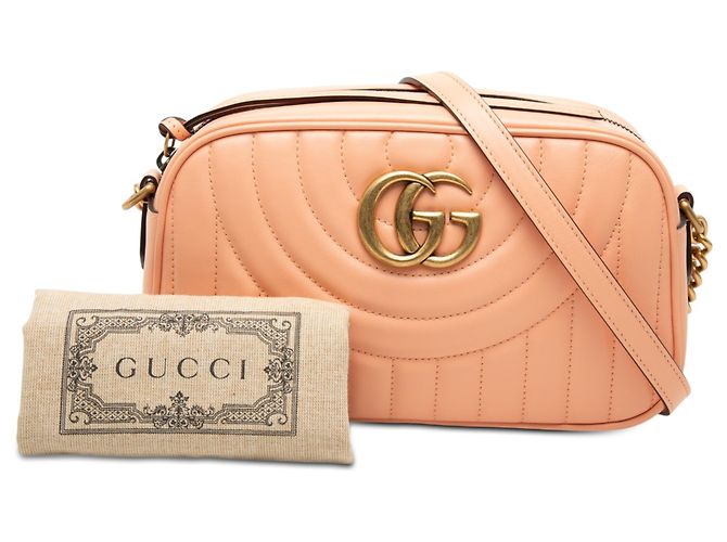Borsa a tracolla verticale Gucci Orange Small GG Marmont Matelasse in pelle di vitello con anello Arancione Pesca - vista 8