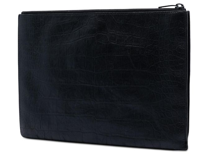 Portadocumenti con monogramma in pelle nera con stampa coccodrillo Saint Laurent Nero - vista 2