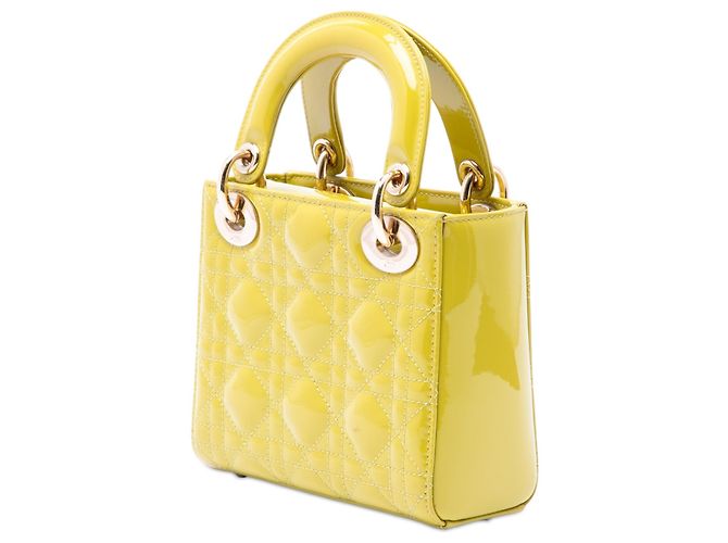 Dior Yellow Mini Patent Cannage Lady Dior - view 2