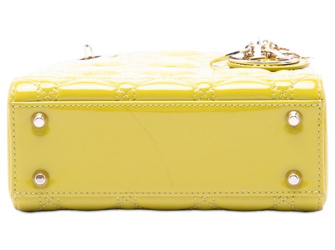 Dior Yellow Mini Patent Cannage Lady Dior - view 3