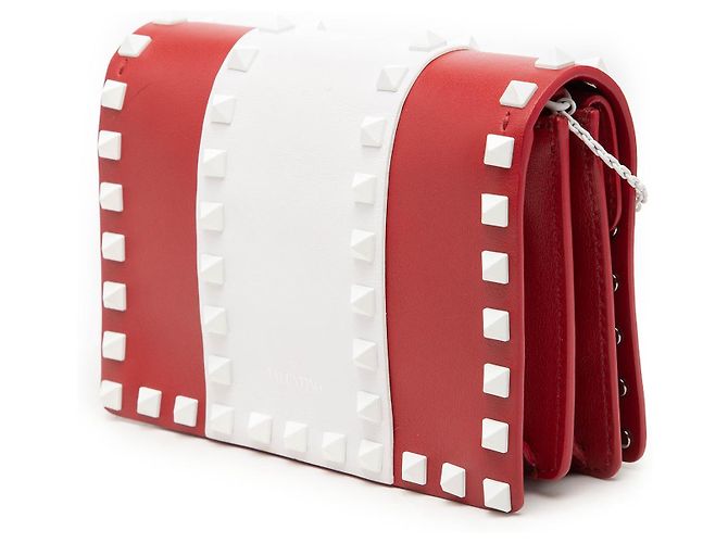 Portafoglio con catena Valentino in pelle colorblock Rockstud Rosso - vista 2