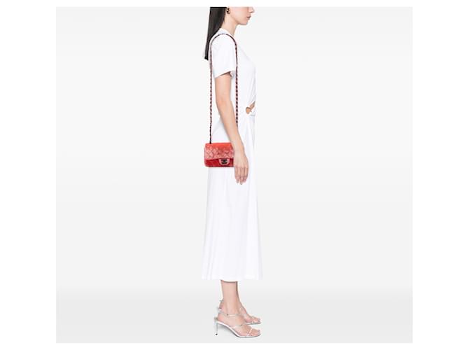 Chanel Orange Mini Rectangular Classic Velvet Single Flap Arancione Pesca - vista 5