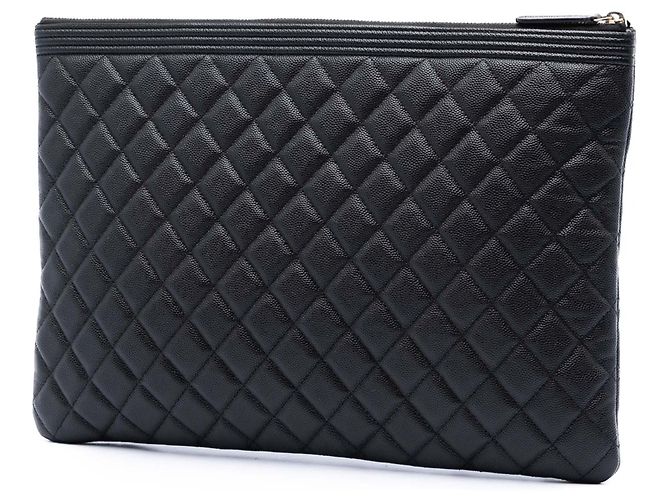 Chanel Black Large Quilted Caviar Boy O Case Clutch Nero - vista 2