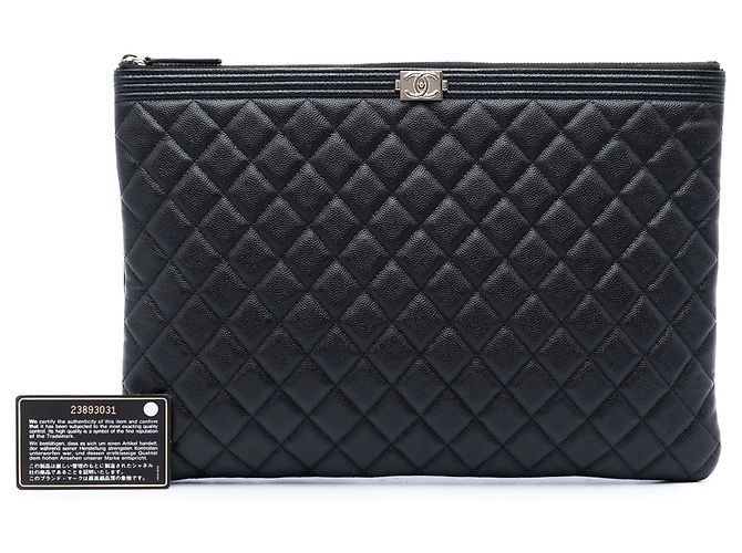 Chanel Black Large Quilted Caviar Boy O Case Clutch Nero - vista 7