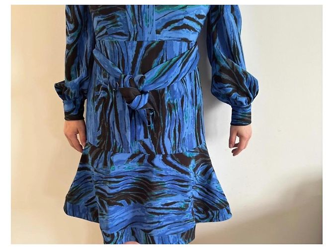 Diane von Furstenberg Midikleid Tie Dye Zebra Print Schwarz Blau Grün - Ansicht 2