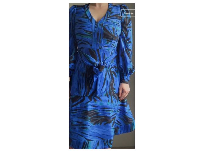 Diane von Furstenberg Midikleid Tie Dye Zebra Print Schwarz Blau Grün - Ansicht 3