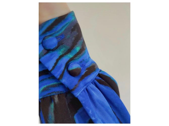 Diane von Furstenberg Midikleid Tie Dye Zebra Print Schwarz Blau Grün - Ansicht 4