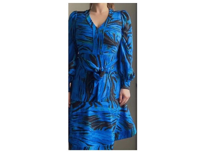 Diane von Furstenberg Midikleid Tie Dye Zebra Print Schwarz Blau Grün - Ansicht 5