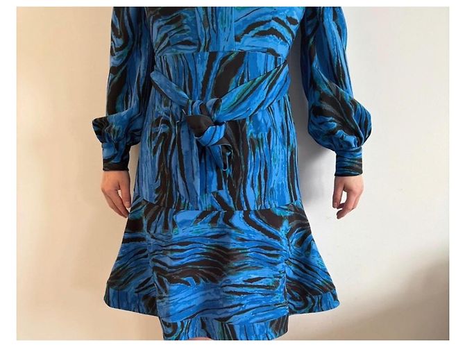 Diane von Furstenberg Midikleid Tie Dye Zebra Print Schwarz Blau Grün - Ansicht 6