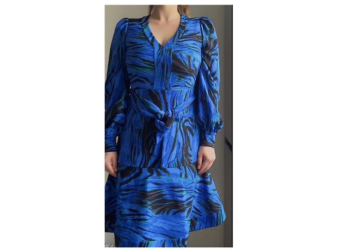 Diane von Furstenberg Midikleid Tie Dye Zebra Print Schwarz Blau Grün - Ansicht 7