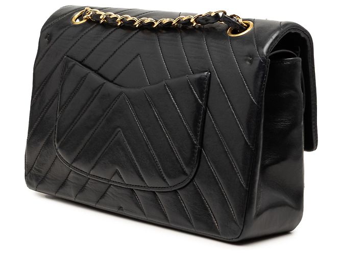 Chanel Black Medium Classic Chevron Lambskin Double Flap Nero - vista 2